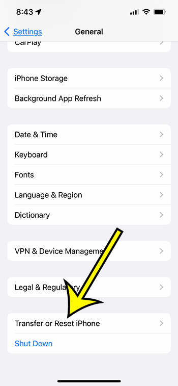 select Transfer or Reset iPhone