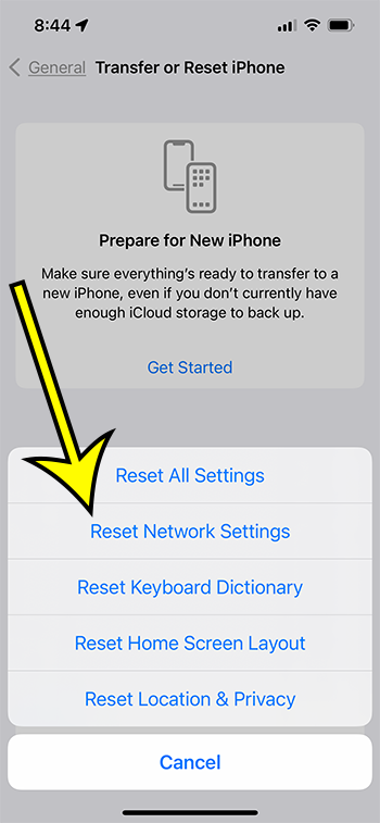how to reset network settings on an iPhone 13