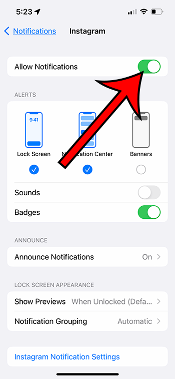 how to turn on Instagram notifications on iPhone 13