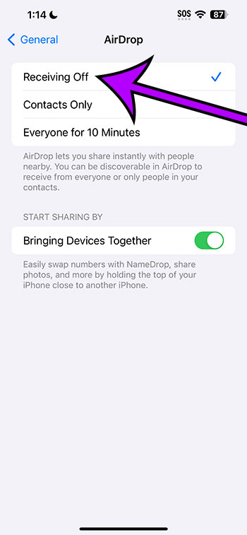 how to turn AirDrop on or off on an iPhone 14