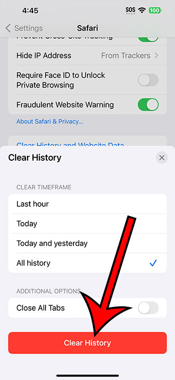 tap the Clear history button