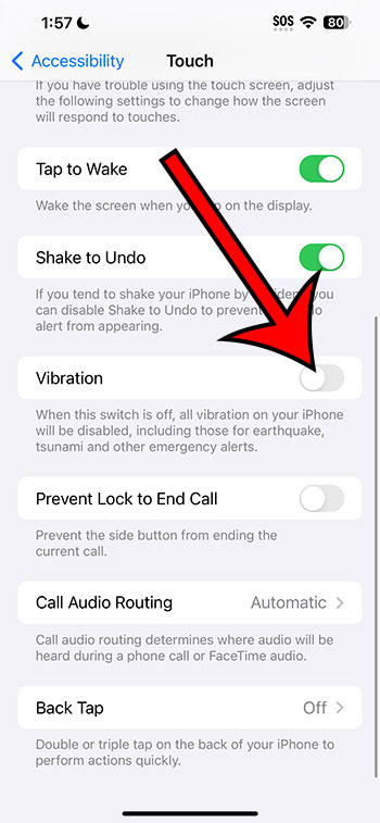 how to disable iPhone 14 vibration
