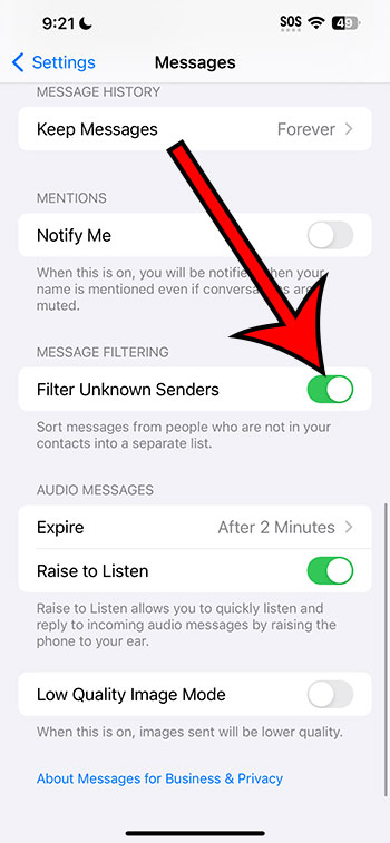 enable the Filter Unknown Senders option