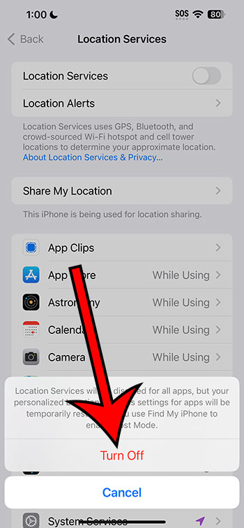 how to turn off location on iPhone 13