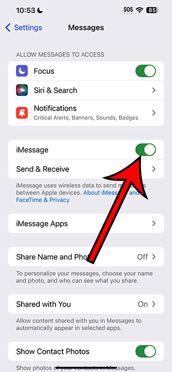 turn on iMessage