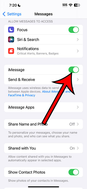 turn on iMessage