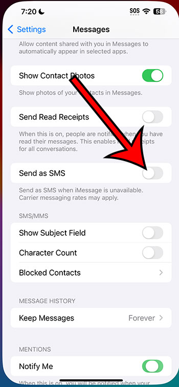 turn off Send as SMS