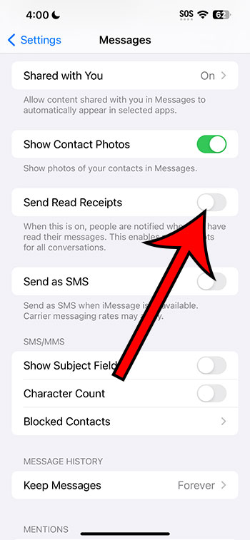 how to turn iPhone 13 read receipts on and off
