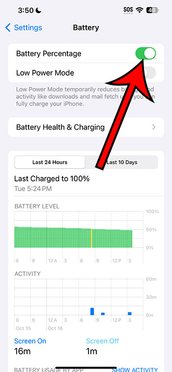 turn battery percentage on or off